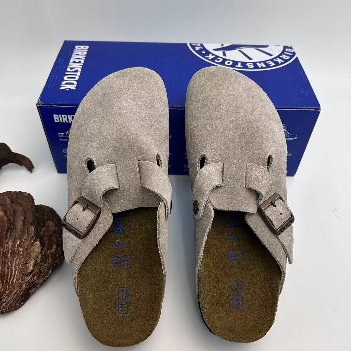 Birkenstock Boston Suede Soft Leather Taupe Women's Shoes Narrow