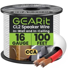GearIT 16/2 Speaker Wire 100 Feet 16 Gauge Copper Clad Aluminum - Fire Safety...