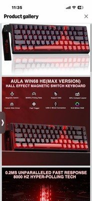 AULA WIN68 HE MAX Hall Effect Magnetic Gaming Keyboard RGB 8000Hz Black Red