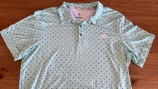 Adidas Polo Shirt Mens XL Light Blue Golf Allover Logo Print Stretch Performance