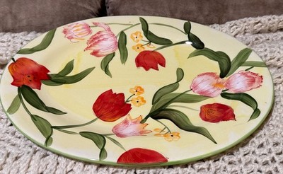 Vintage Nantucket Home 16.0  Oval Ceramic Serving Platter Tulip Flowers & Stems