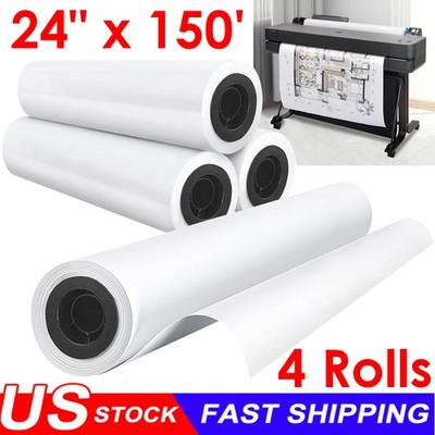 4 Rolls 24 in x 150 ft CAD Bond Plotter Paper Wide Format Paper Roll 2'' Core