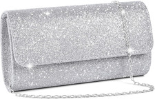 Silver Rhinestone Evening Clutch Bag Wedding Party Envelope Handbag with Chain