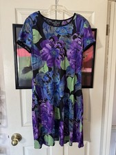 Floral Print Dress Short Sleeve Slip On 100% Rayon Size 14