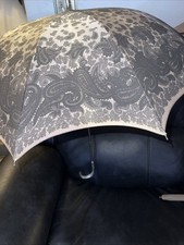 VNTG Mother of Pearl Bakelite Handle French Parasol Stick Umbrella Black Paisley