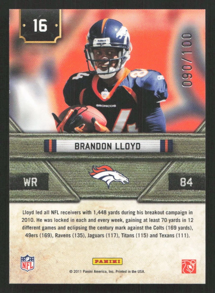 2011 Panini Absolute Memorabilia Brandon Lloyd Absolute Heroes Spectrum #/100 - Image 2 of 2