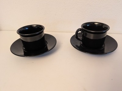 (2) Unbranded Espresso Black Cup and Saucer Set VGC