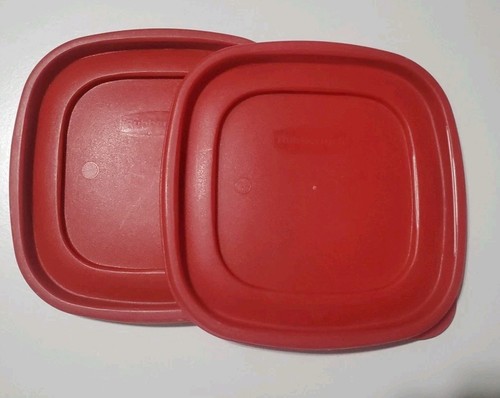 Lot 2 Rubbermaid Red Easy Find 7J64 Replacement Lid Only 6.5" Square