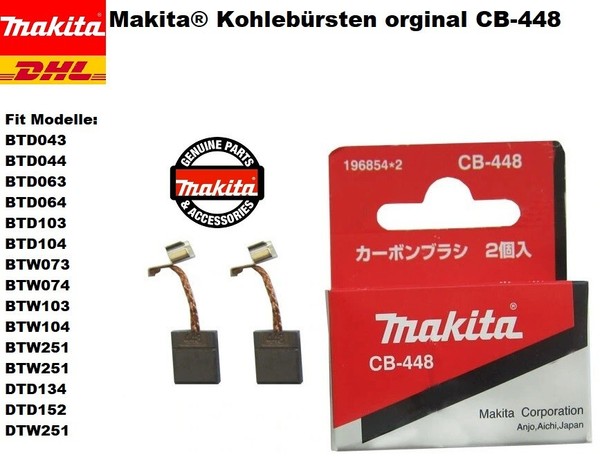 Makita® KohlebüRsten Orginal CB-448 196854-2 BTD064 BTD103 BTD104 BTW073 BTW074-image
