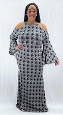 Plus Size Women’s 1X-3X Houndstooth Maxi Dress Off Shoulder Bell Sleeve Black