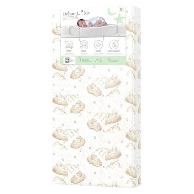 Dream On Me Little Lullaby Toddler Mattress 5'' Beige Cloud Dual-Sided Waterproof
