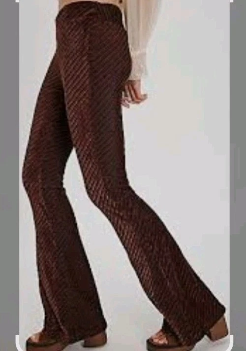 Free People Ribbed Velvet Flare Pant Pull On Boho Hippie Womens S - Image 2 of 4
