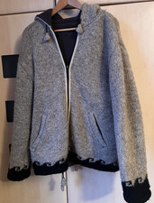 YETI CLOTHING Unisex Beige Fleece Lined Wool  Hooded Jacket size XL. 50" Chest.