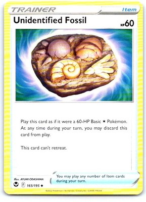 Unidentified Fossil 165/195 Uncommon Silver Tempest Pokemon Near Mint