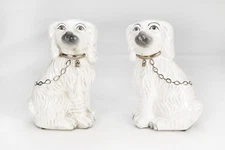 AAI Staffordshire Dog Pair, Antique White with Crackle Finish