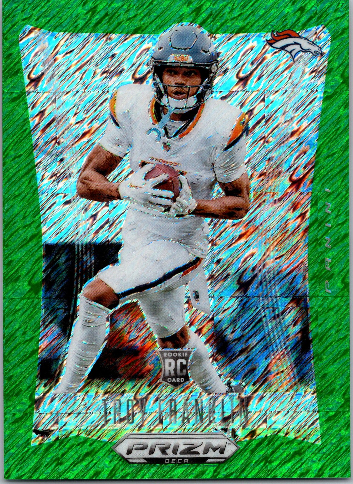 Troy Franklin Panini Prizm Deca #93 Green Shimmer Fotl