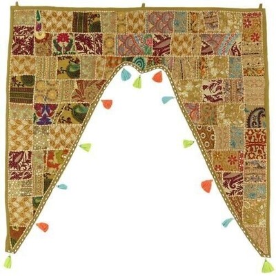 Indischer bestickter Toran-Türbehang, Vintage-Patchwork-Volants, Wandbehang