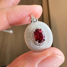 925 Sterling Silver Necklace 7x5mm Natural Rhodolite Garnet Gemstone Zircon Gift