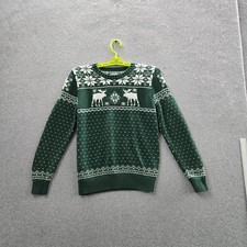 Polo Ralph Lauren Boys Sweater L/G 14-16 Green Embroidered Fair Isle Reindeer