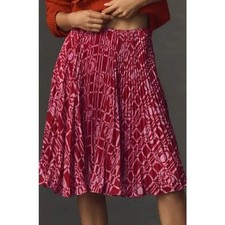 Anthropologie Maeve Plus The Valerie Pleated Midi Skirt Pink  Red Size 16