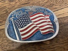 Vintage USA American Flag These Colors Don't Run Enameled Pewter Belt Buckle