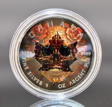 2023 Canada Maple Leaf - Calaveres, Colorized 1 Troy OZ 999.9% Silver Coin