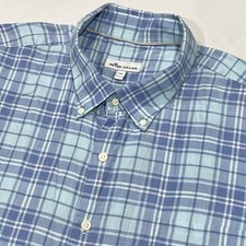 Peter Millar Men Blue Plaid Cotton Dress Button Down Long Sleeve Shirt Size 2XL