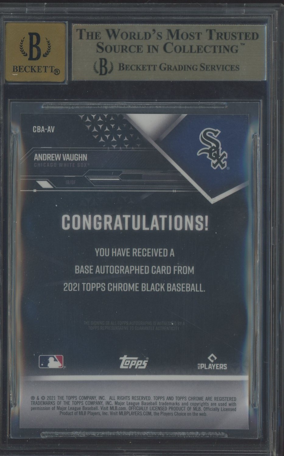 2021 Topps Chrome Black Gold Refractor Andrew Vaughn /50 BGS 9.5 w/ 10 AUTO view 2