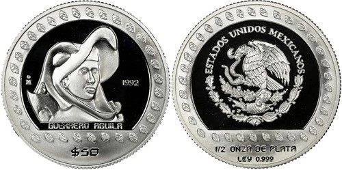 1992, Mexico. Rare Proof Silver 50 Pesos Coin. 3,000 pcs. Struck! NGC PF-69 UC!