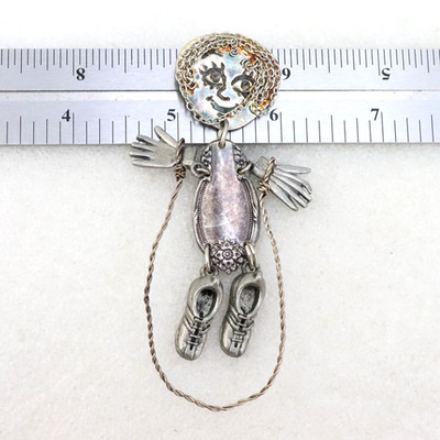 Vintage Signed FRANCES TUCK Mixed Metal Silver Spoon Brooch Girl Jumping Rope