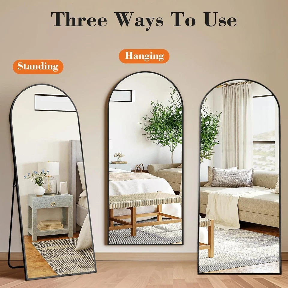 Арочное зеркало полной длины с подставкой 64 x 21 дюйм напольная алюминиевая рама  - Изображение 2 из 4