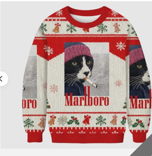 Share Marlboro Smoking Cat Meme Funny Christmas Ugly Sweater, Christmas