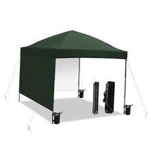 10x10 Pop Up Canopy Tent with 2 Sidewalls, Easy Up Canopy Outdoor Dark Green