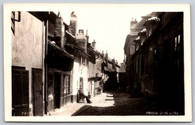Vtg RPPC Prague Golden Lane Zlata Ulicka Old Street Scene Czech Postcard D247