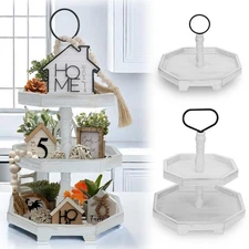 3 Tiered Tray Stand White Tier Serving Tray, Three Decorative Trays, Wooden C...