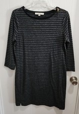 Ann Taylor LOFT Women's Dress Black Striped Long Sleeve Zipper Detail Sz Medium