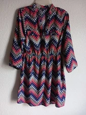 J for Justify Multi-color Mini-Dress long Sleeves Elastic Waist Size L