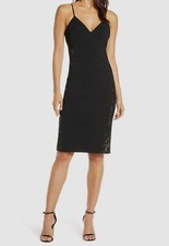 $159 Vince Camuto Women's Black Lace-Inset Sleeveless Sheath Dress Size 2