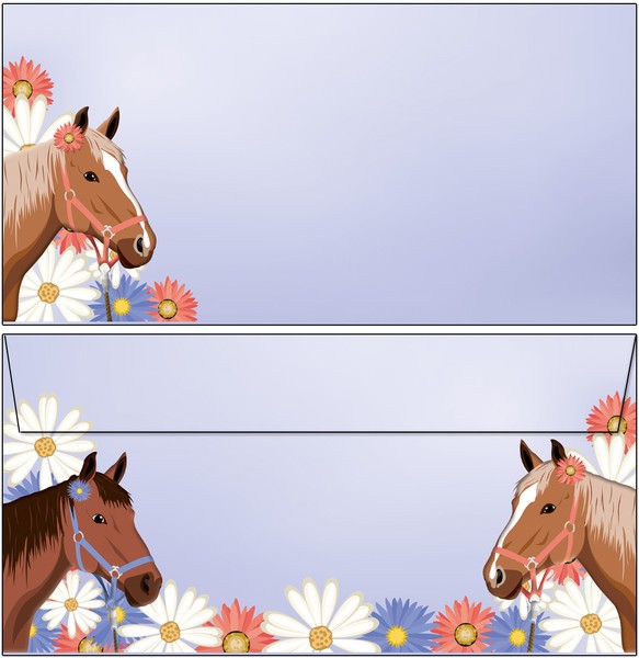 20 BriefumschläGe Motiv Zwei Pferde Din Lang Of Kuvert Pferd Pony Mit Blumen-image