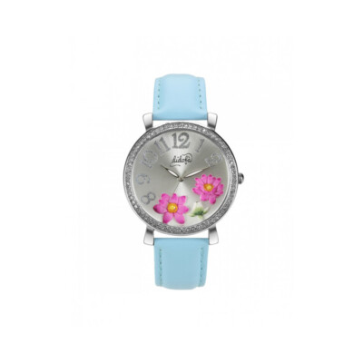 Damenuhr DIDOFA' FLOWERS DF-3020A Leder Hellblau Swarovski 3D