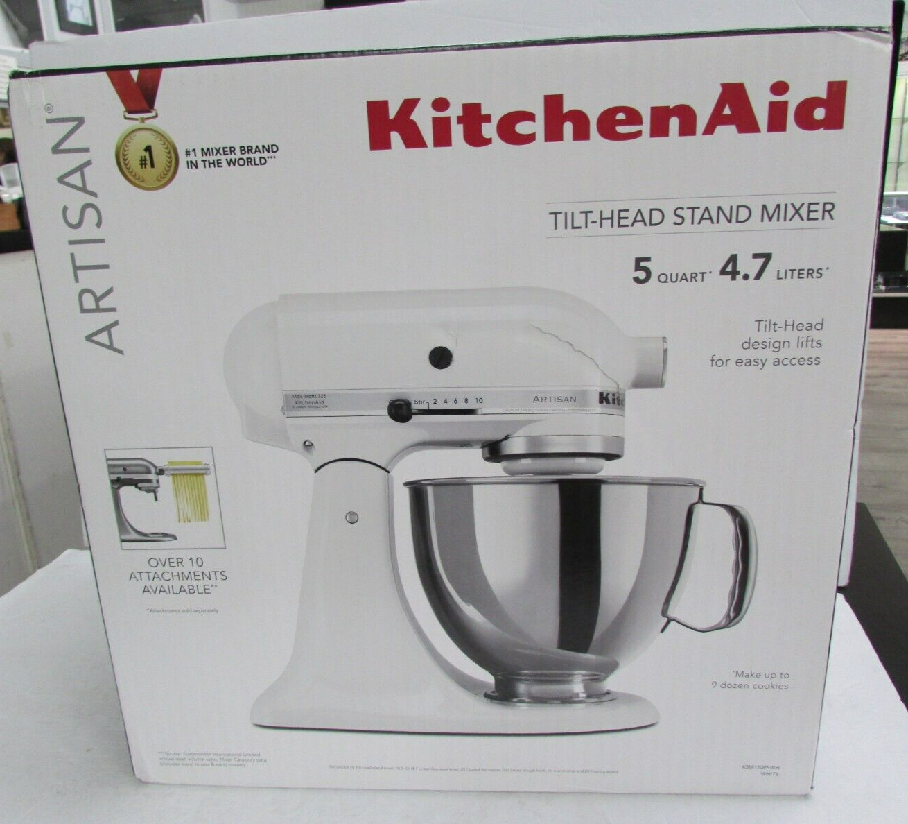 KitchenAid TiltHead Stand Mixer Artisan Series 5 qt White KSM150PSWH