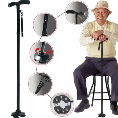LED Walking Stick Metal Cane Adjustable Collapsible Folding Safety Travel Hiking