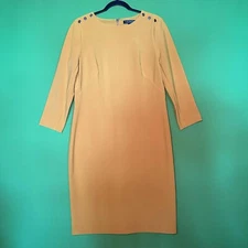 RALPH LAUREN WOMEN DRESS Size 12 YELLOW 3/4 sleeve STRETCH Pencil DRESS BODYCON