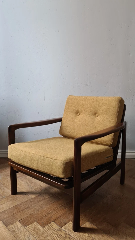 Mustard Linen Century Vintage Danish Style Armchair 1960s-70s - Image 2 of 4