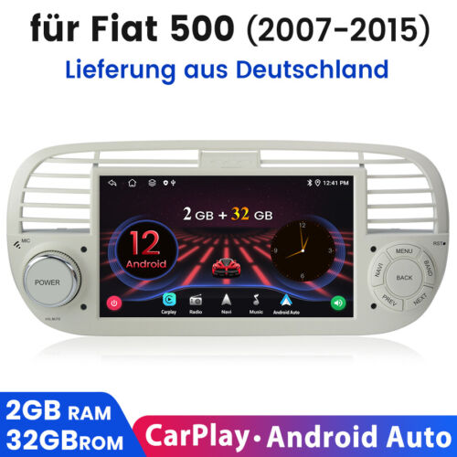 DAB+ Android 12 2+32G Carplay Autoradio RDS SWC BT GPS Navi Für Fiat 500 2007-15 - Afbeelding 1 van 11