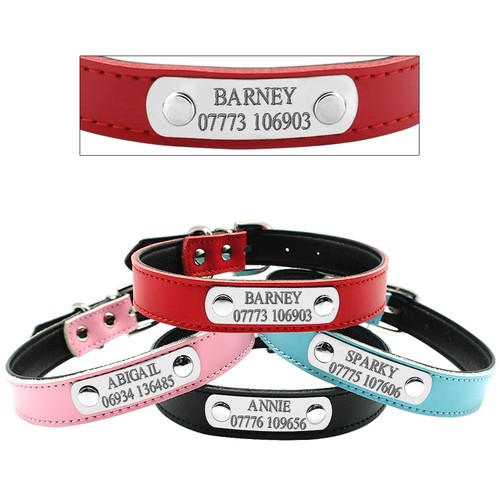 Custom Engraved Dog Collar & Leash Set Leather Personalized ID Name Dog Collar - Picture 6 of 16
