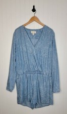 Cloth and Stone Anthropologie Size Large Romper Blue White Floral Chambray
