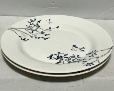 Ciroa Hirondelle Salad/Dessert Plate 8.25''w  Bird & Branch on White Set of 2