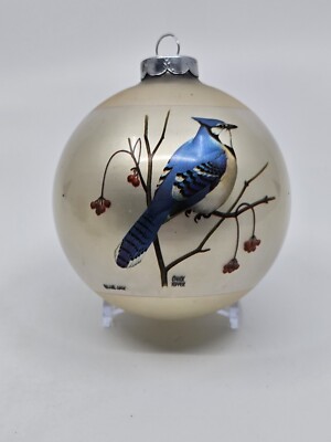 Chuck Ripper Blue Jay Bird Christmas Ornament Ball 3.5'' Klipspringer Editions