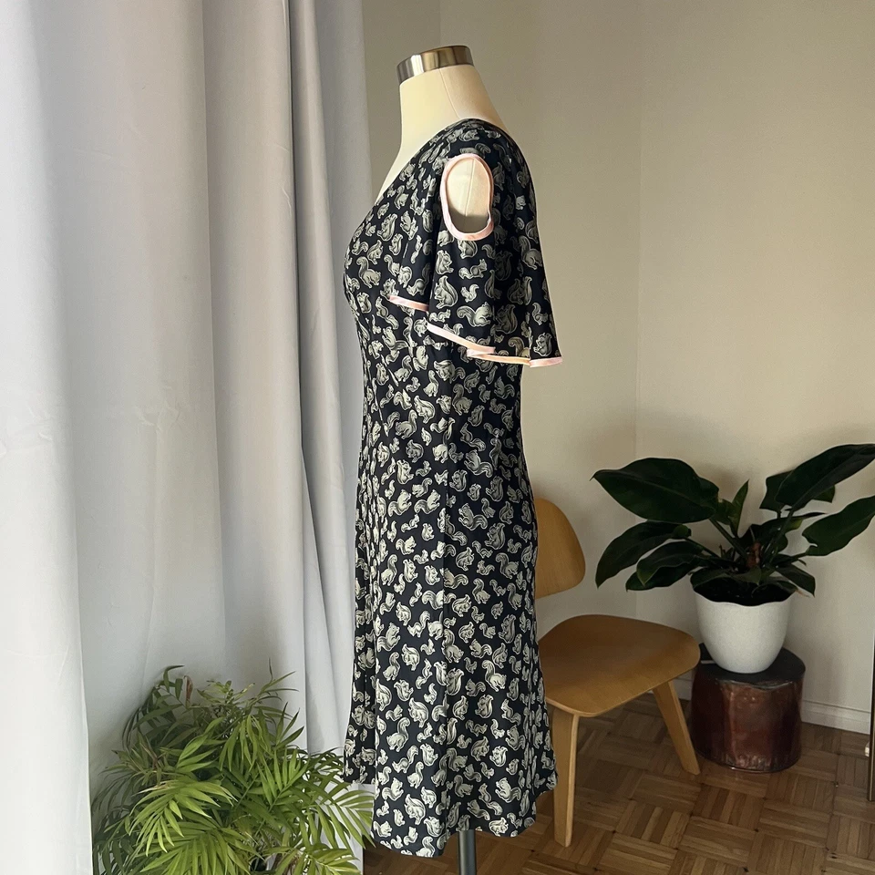 Vestido de seda estampado ardilla Jennifer Nicholson DISEÑADOR Y2K pequeño Foto 3 de 4